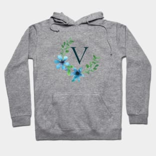 Floral Monogram V Pretty Blue Flowers Hoodie